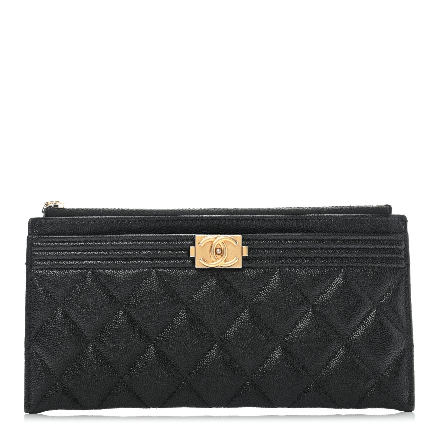 Caviar Quilted Classic Zip Boy Pouch Black