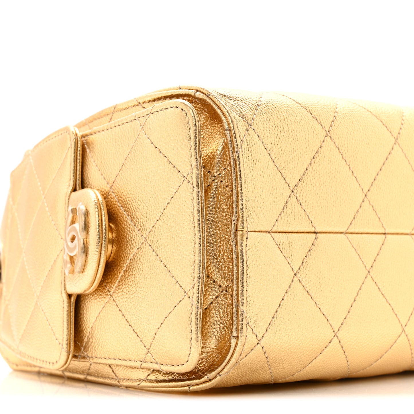 Metallic Caviar Quilted Mini Chanel 25 Handbag Gold