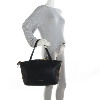 Burberry Derby Calfskin House Check Medium Welburn Tote Black 2 of 9