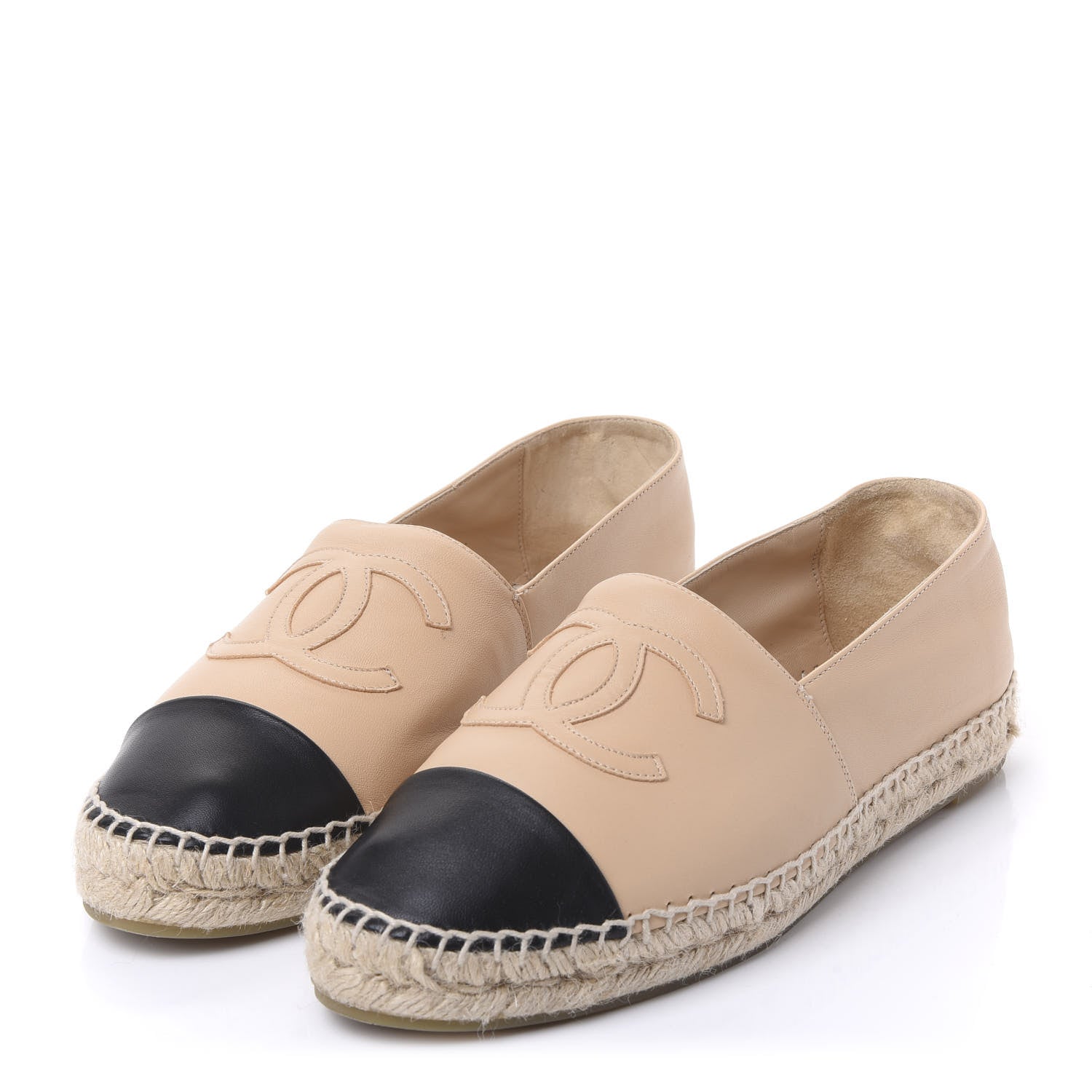 Chanel Lambskin CC Espadrilles 40 Beige Black 3 of 9