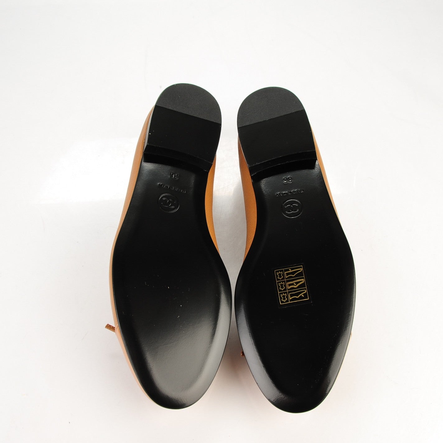 Patent Goatskin Cap Toe Ballerina Flats 36 Camel