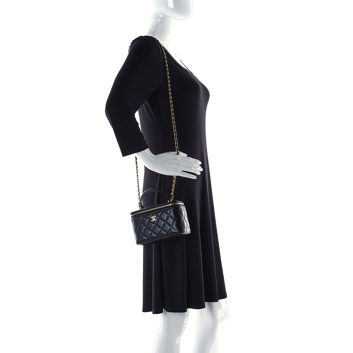 Chanel Lambskin Quilted Small Top Handle Vanity Case With Chain Black 2 of 12