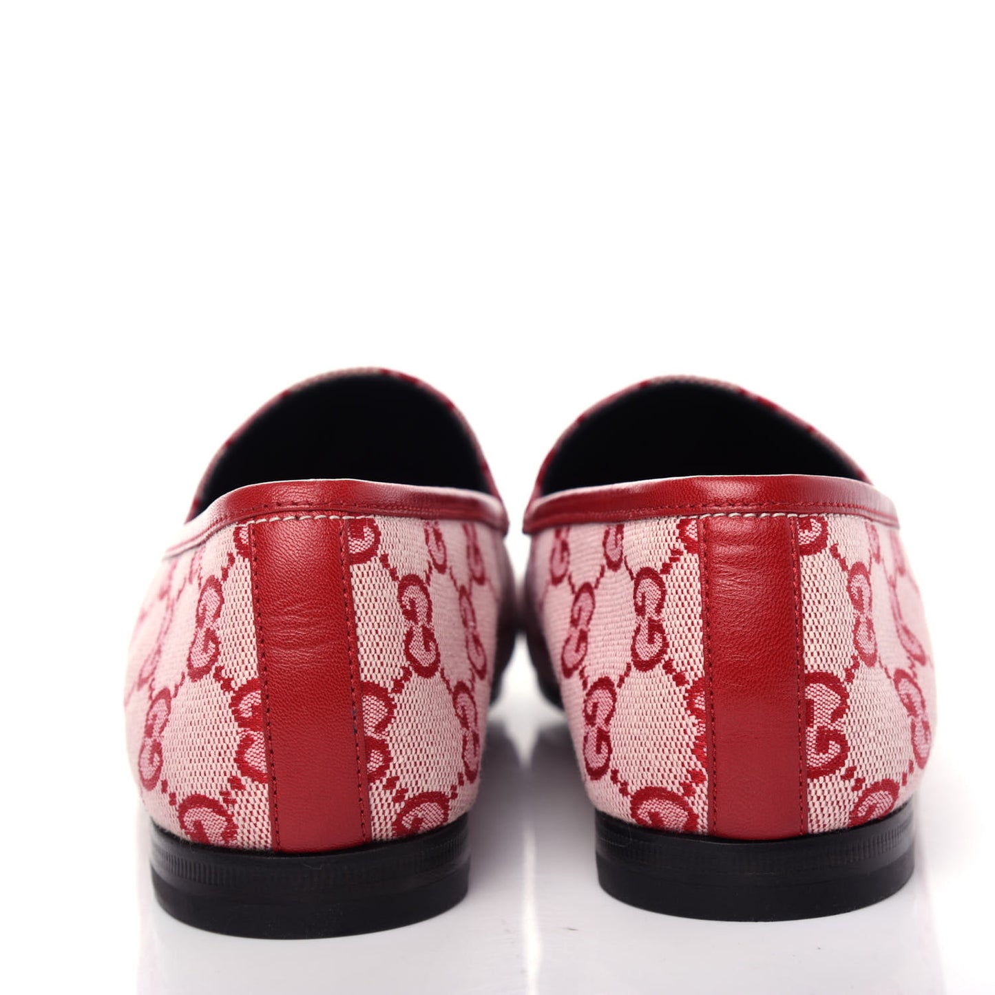 Canvas GG Monogram Horsebit Womens Jordaan Loafers 38 Gardenia Hibiscus Red