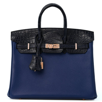 Hermes Taurillon Novillo Matte Alligator Birkin Touch 25 Bleu Saphir Marine 1 of 12