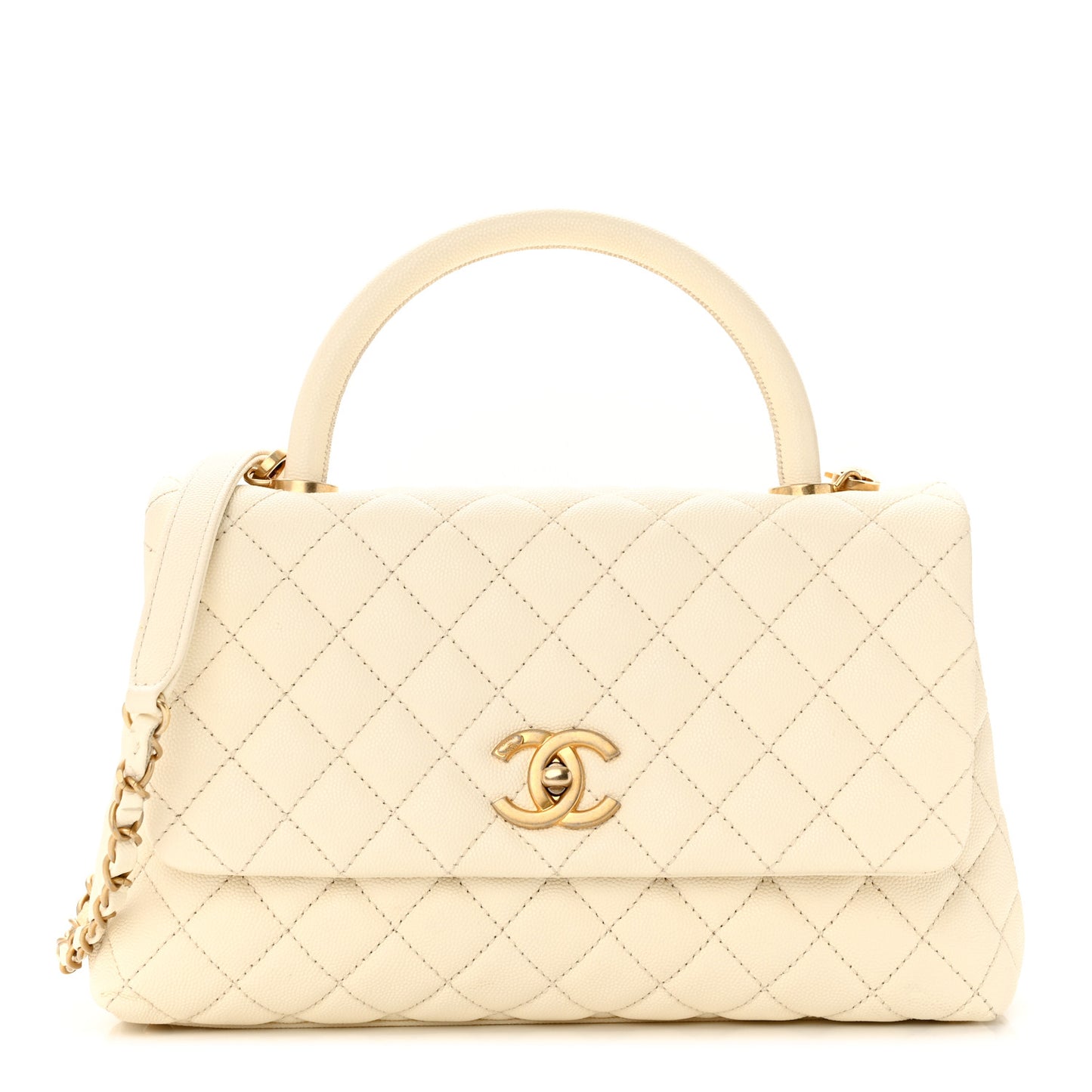 Caviar Quilted Small Coco Handle Flap White