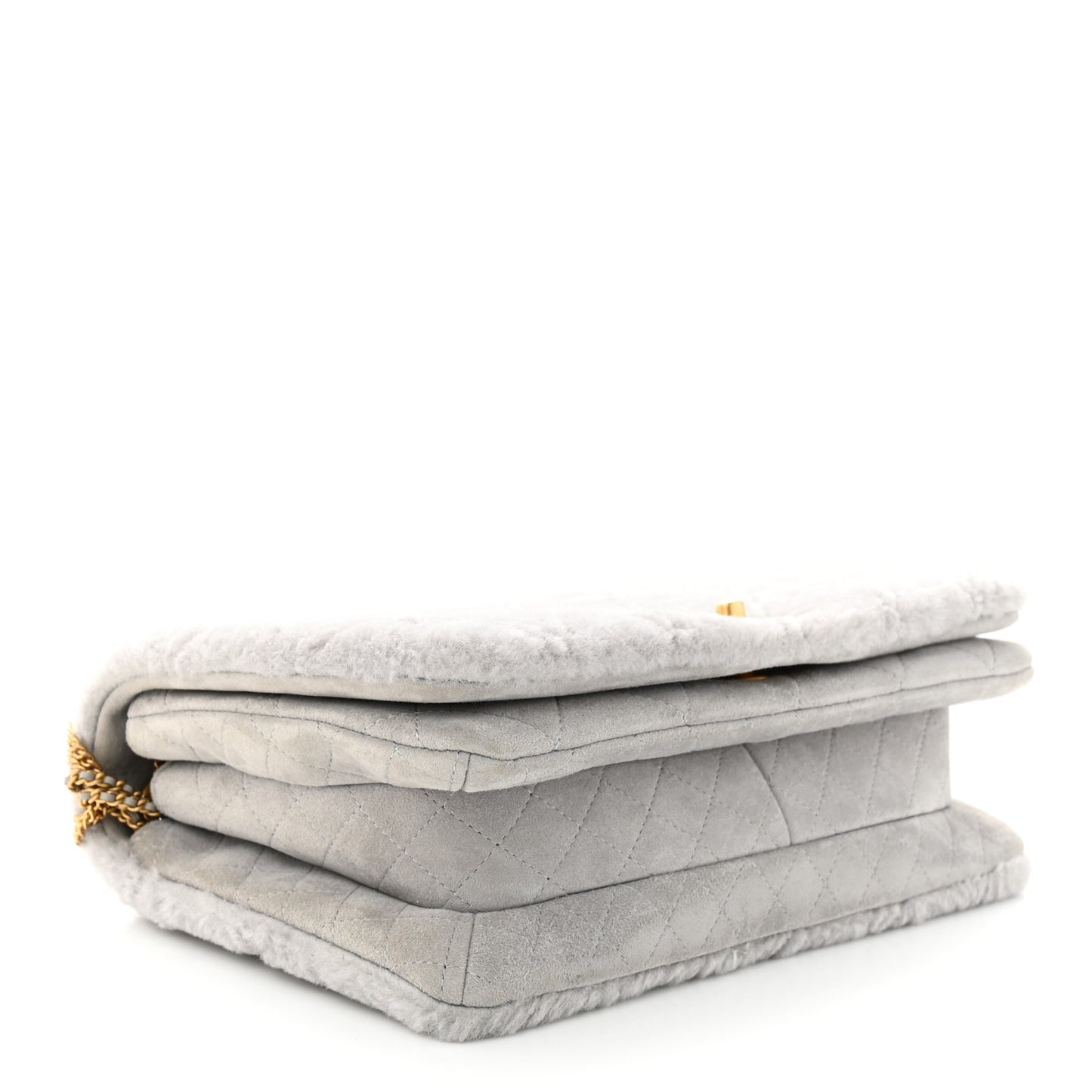 Shearling Lambskin Quilted On And On Medium Chain Flap Grey