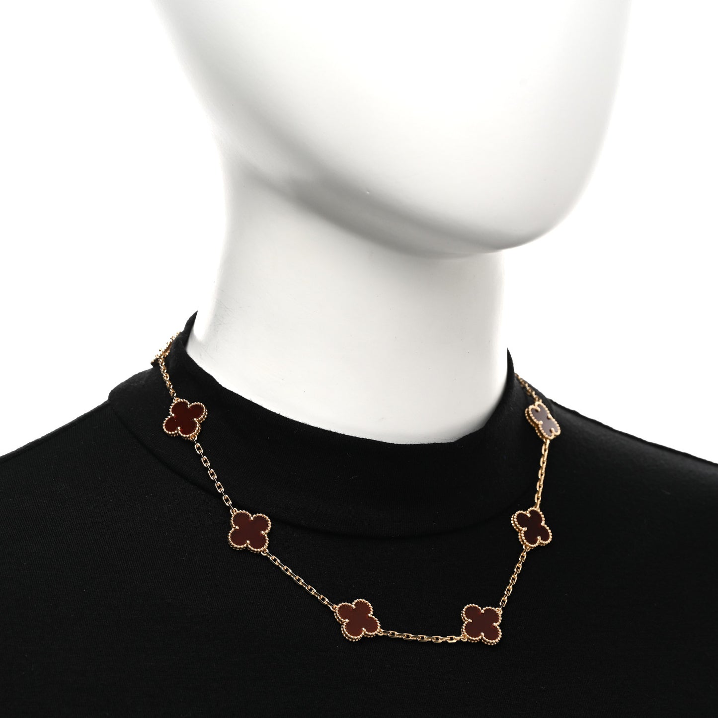 18K Yellow Gold Carnelian 10 Motifs Vintage Alhambra Necklace