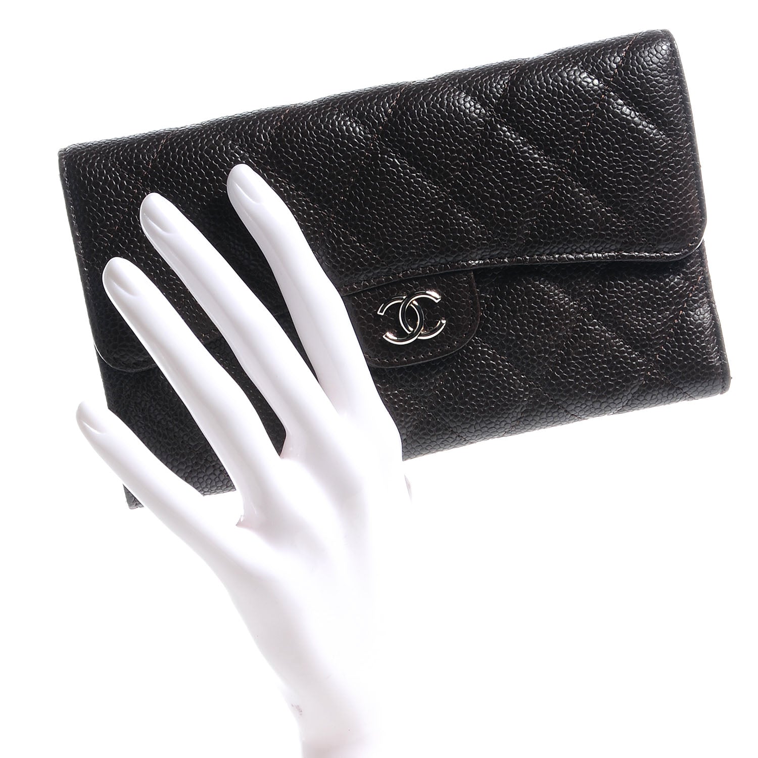 Chanel Caviar Quilted Long Flap Wallet Dark Brown 2 of 9