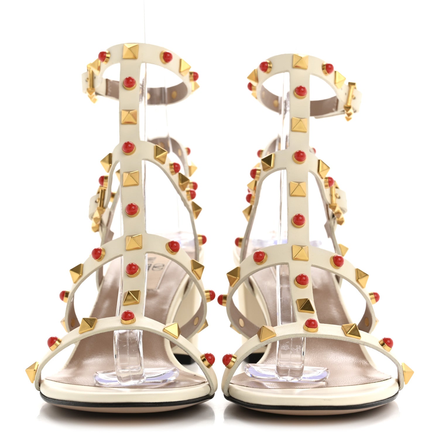 Valentino Garavani Calfskin Rockstud 60mm City Sandals 37 Ivory Coral Red 3 of 9