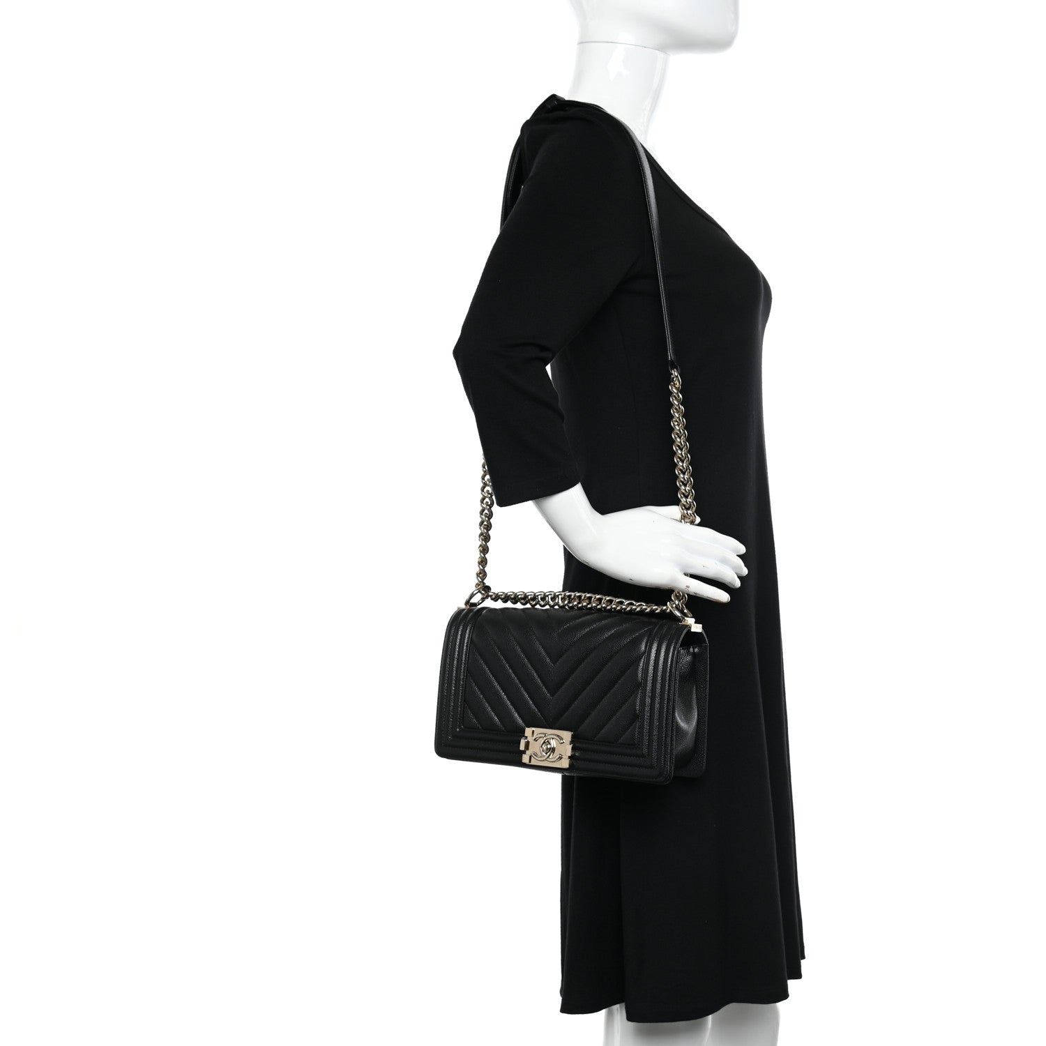 Chanel Caviar Chevron Quilted Medium Boy Flap Black 2 of 12