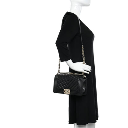 Chanel Caviar Chevron Quilted Medium Boy Flap Black 2 of 12