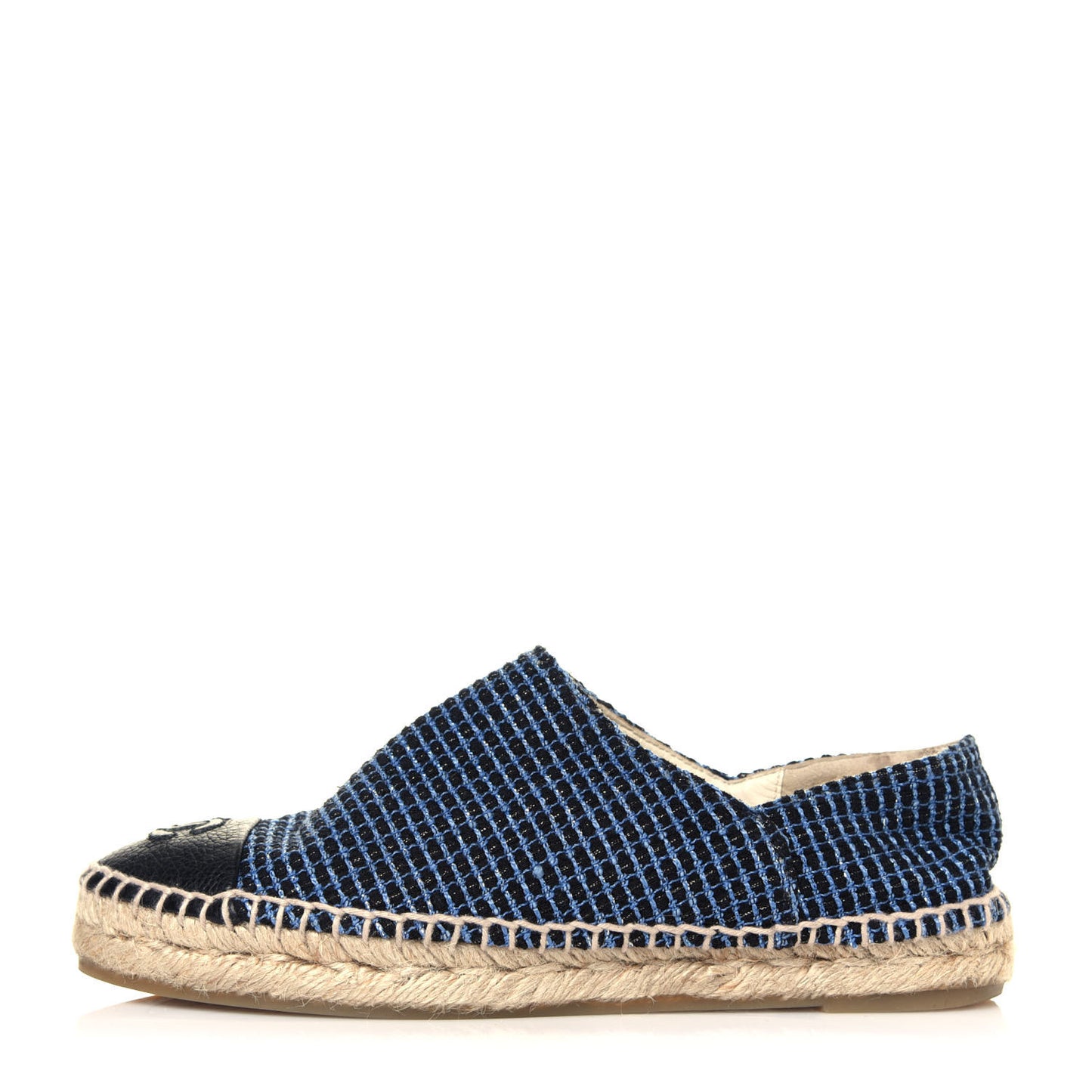 Grained Calfskin Tweed CC Espadrilles 36 Black Blue