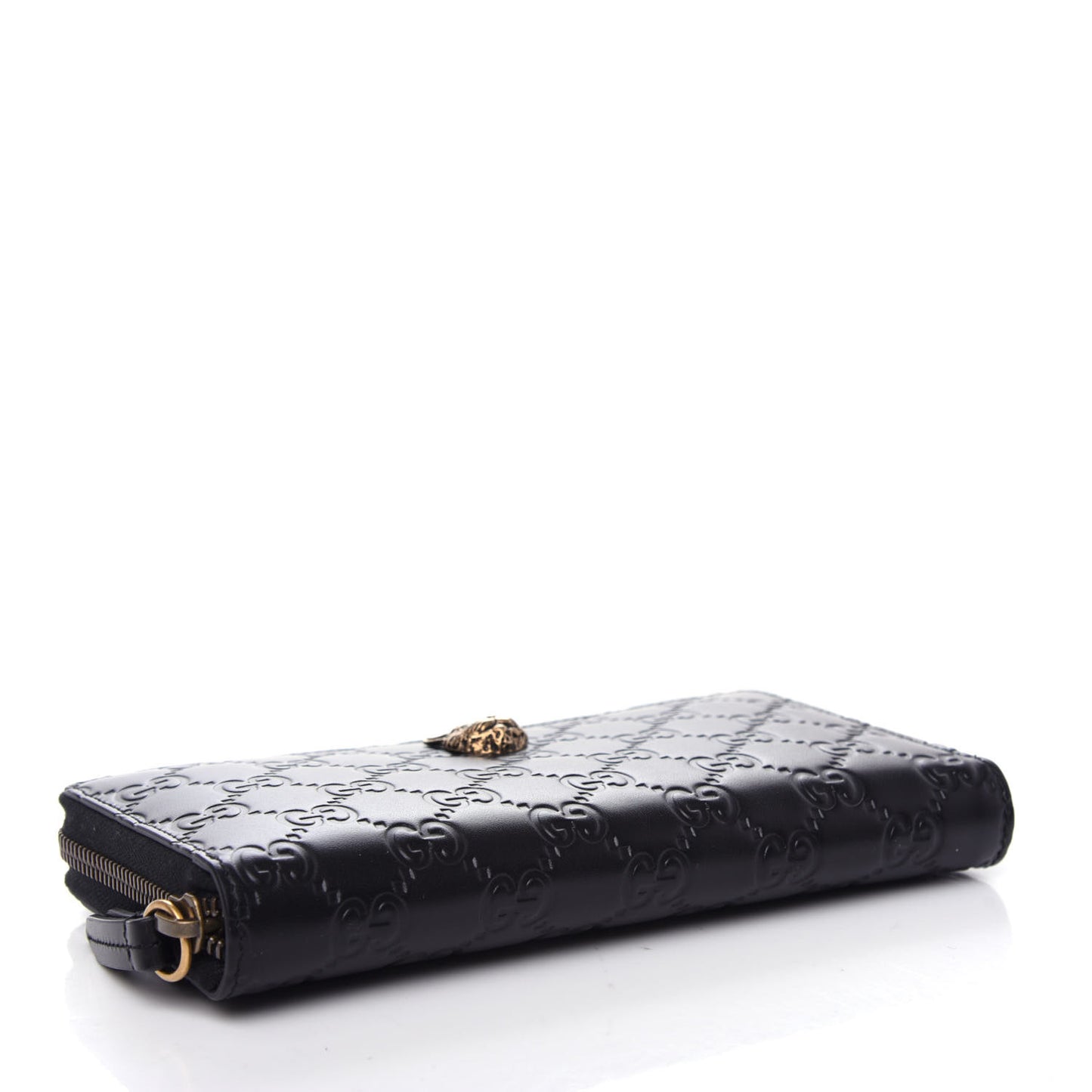 Guccissima Signature Crystal Cat Zip Around Wallet Black