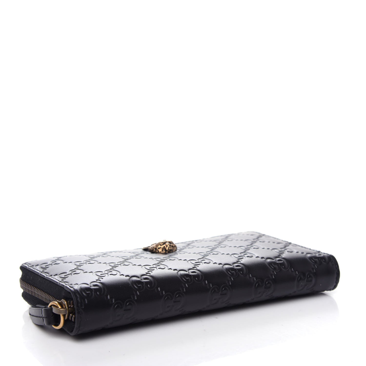 Gucci Guccissima Signature Crystal Cat Zip Around Wallet Black 4 of 8
