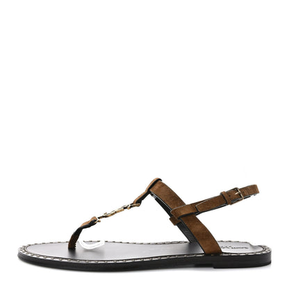 Saint Laurent Suede Cassandra Monogram Sandals 40 Brown 1 of 8