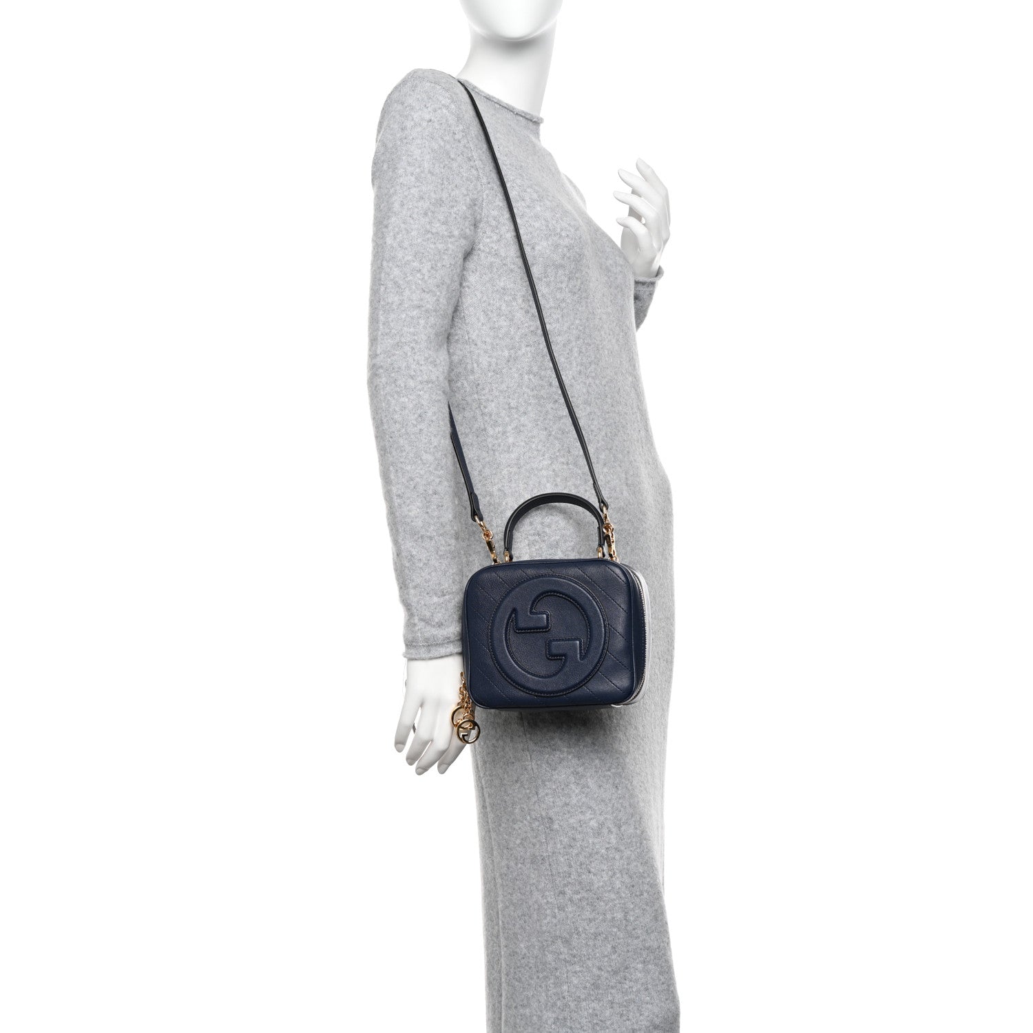 Gucci Sakai Be Green Calfskin Diagonal Stitched Blondie Top Handle Bag Blue Agata 3 of 11