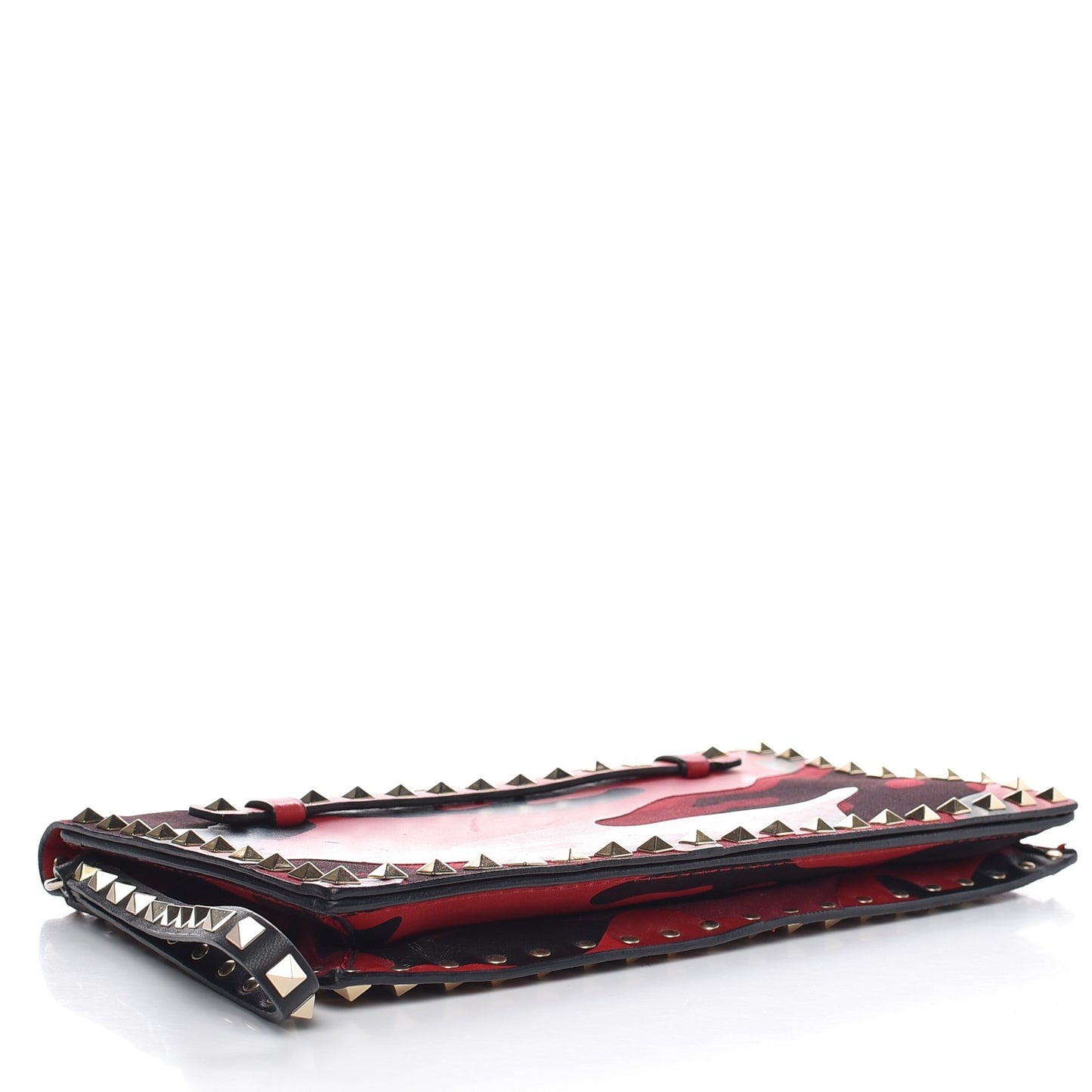 Nappa Canvas Camouflage Rockstud Wristlet Clutch Red Black