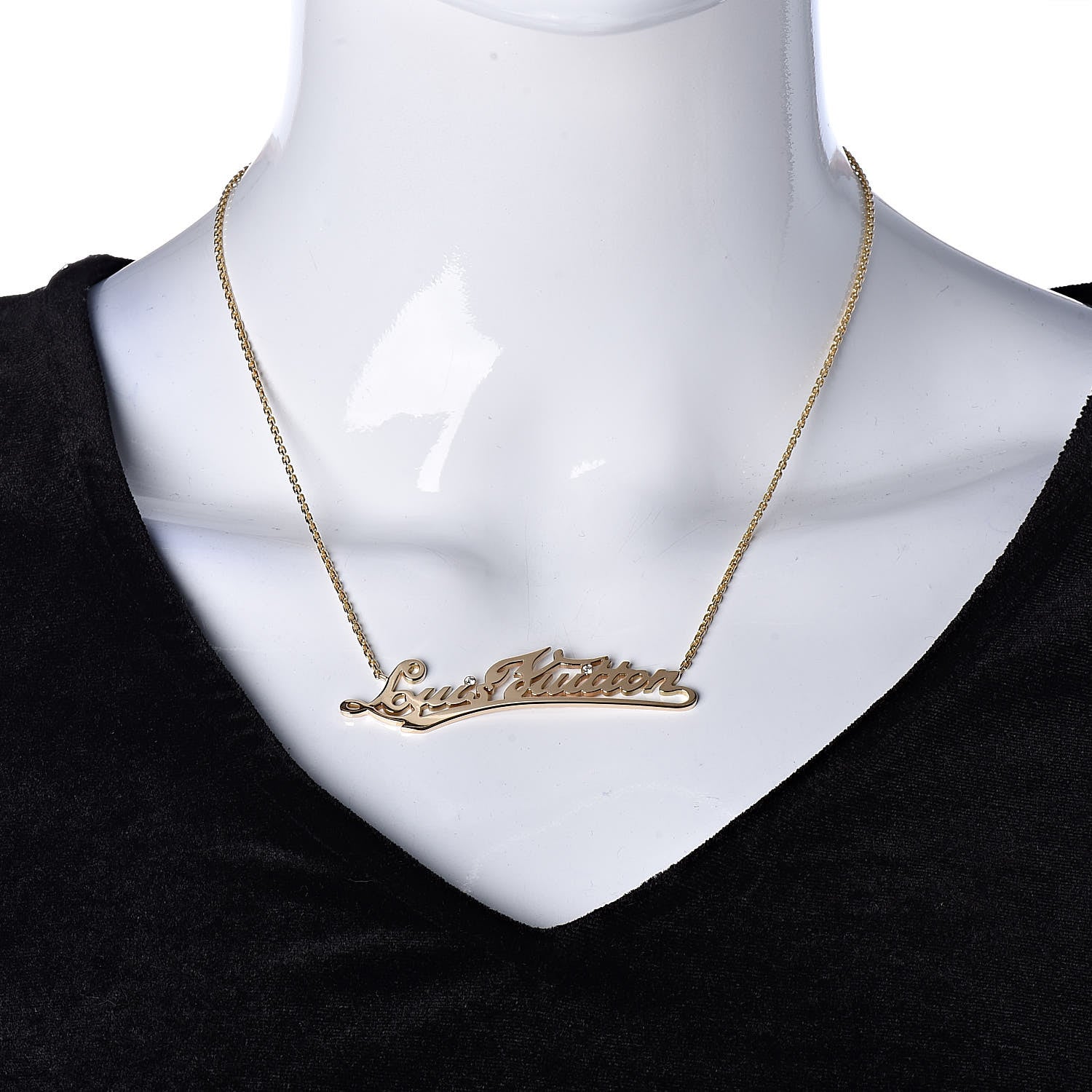 Louis Vuitton 18K Yellow Gold Diamond ID Nameplate Necklace 2 of 6