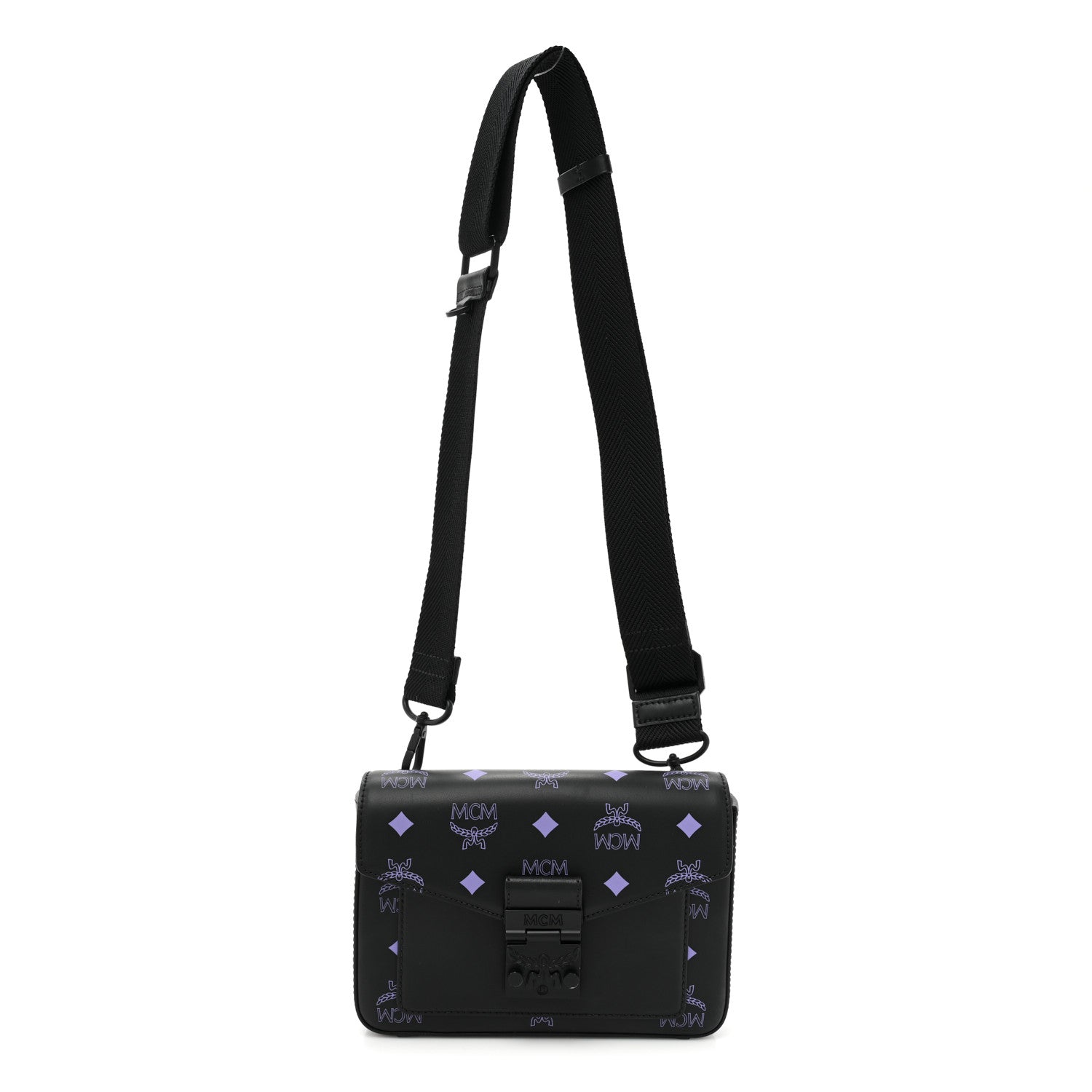 MCM Calfskin Color Splash Logo Crossbody Small Black Purple 1 of 11