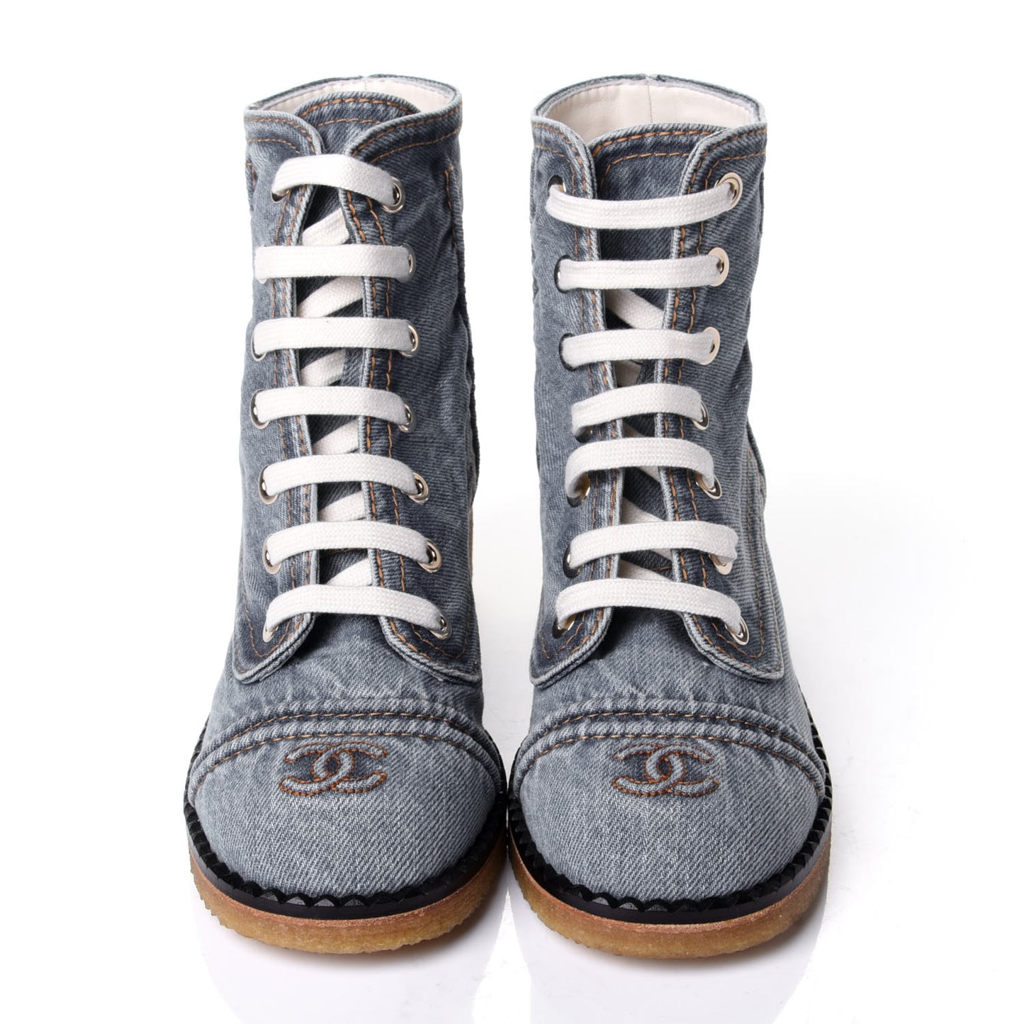 Denim Lace Up Boots 38 Light Blue