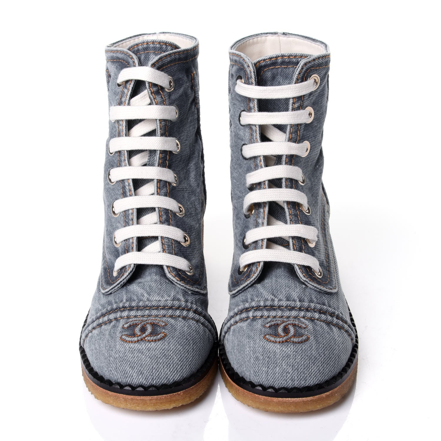 Chanel Denim Lace Up Boots 38 Light Blue 5 of 11