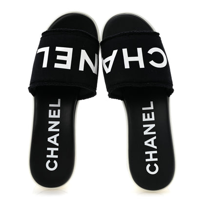 Chanel Cotton Logo Mule Sandals 41 Black White 2 of 10