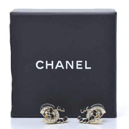 Chanel Crystal Baguette Lambskin Chain CC Vintage Allure Stud Earrings Black Gold 6 of 6