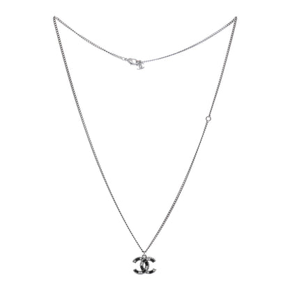 Chanel Ruthenium Baguette Crystal CC Necklace Silver Black 3 of 7