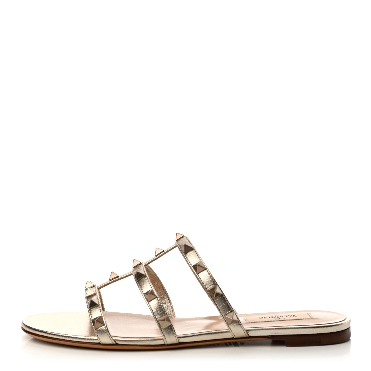 Valentino Garavani Metallic Nappa Rockstud Caged Flat Slide Sandals 37.5 Skin 1 of 8