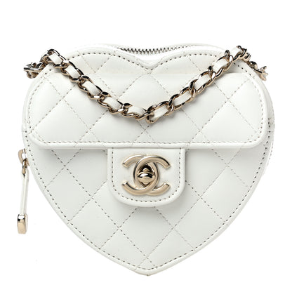 Chanel Lambskin Quilted CC In Love Heart Clutch With Chain White 1 of 10