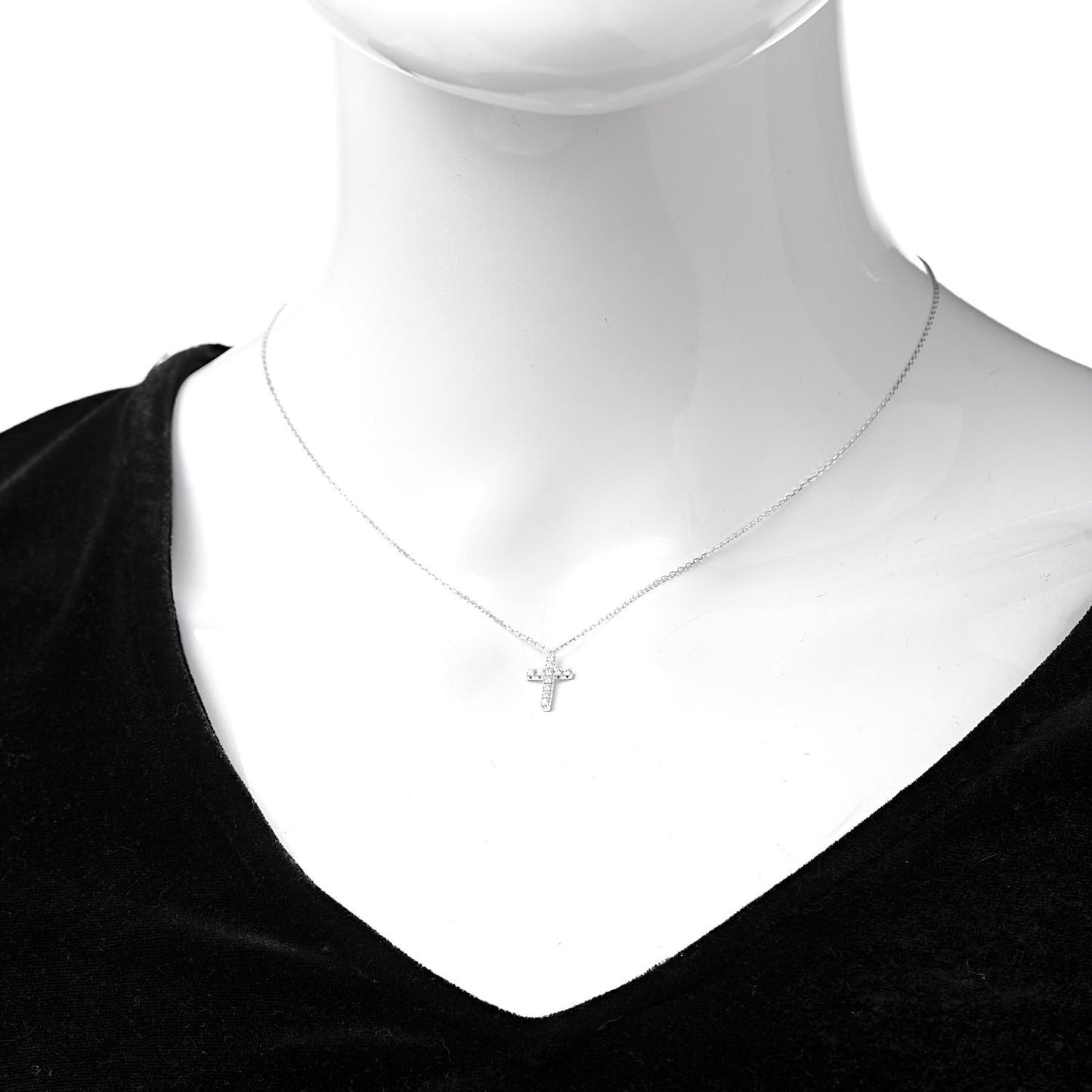 18K White Gold Diamond Symbols Cross Pendant Necklace