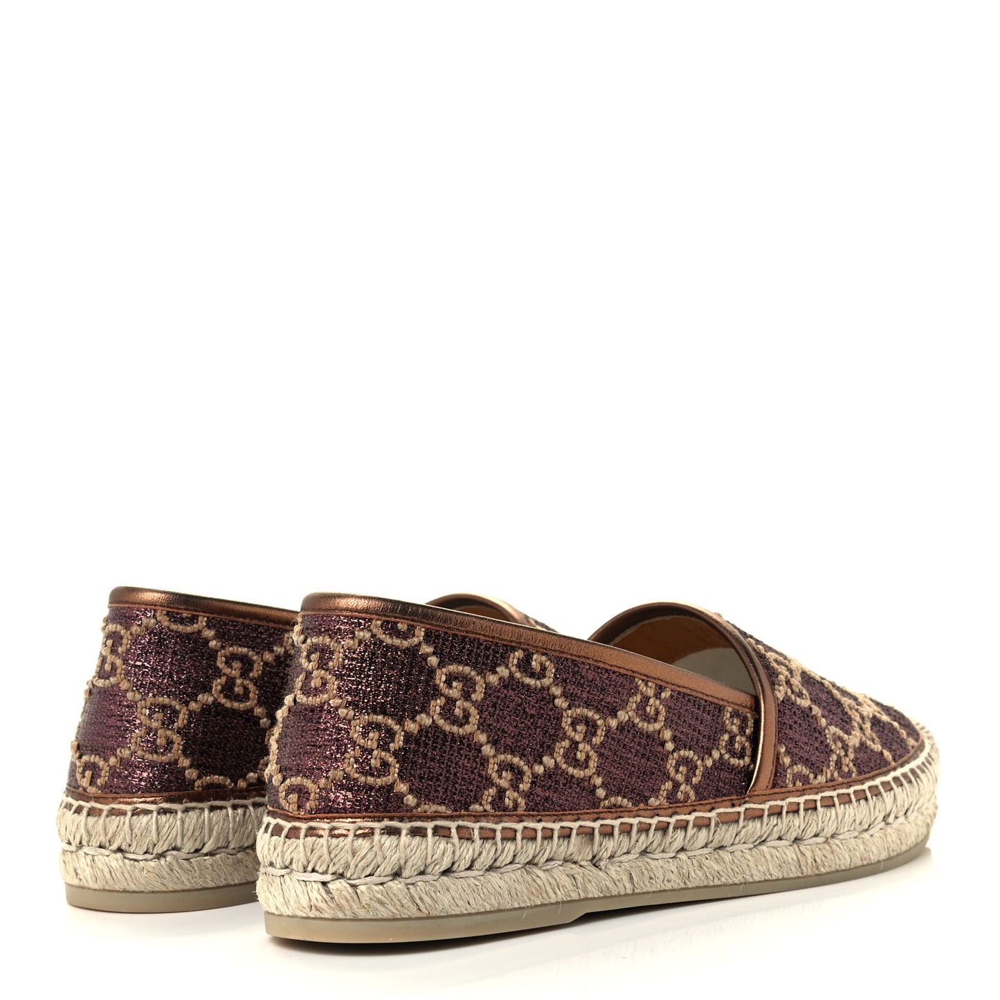 Lame Nappa GG Monogram Espadrilles 38 Brown Beige Light Bronze