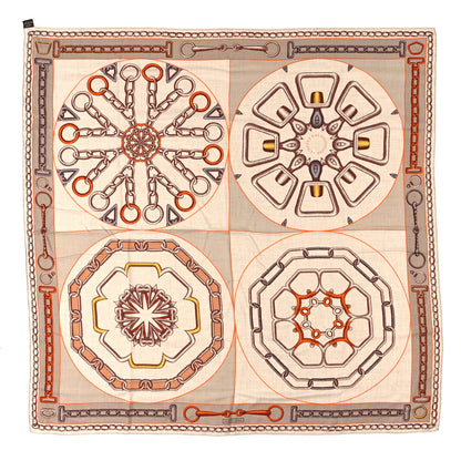 Hermes Cashmere Silk L'Effet Kaleidoscope Shawl 140 Natural Brun Orange 1 of 4