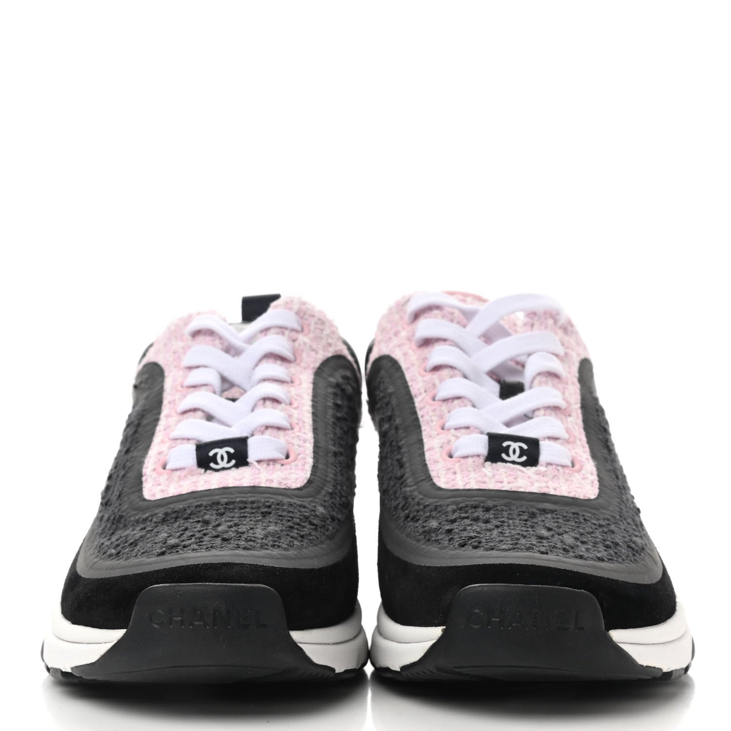 Tweed Suede Calfskin CC Sneakers 37 Gray Pink