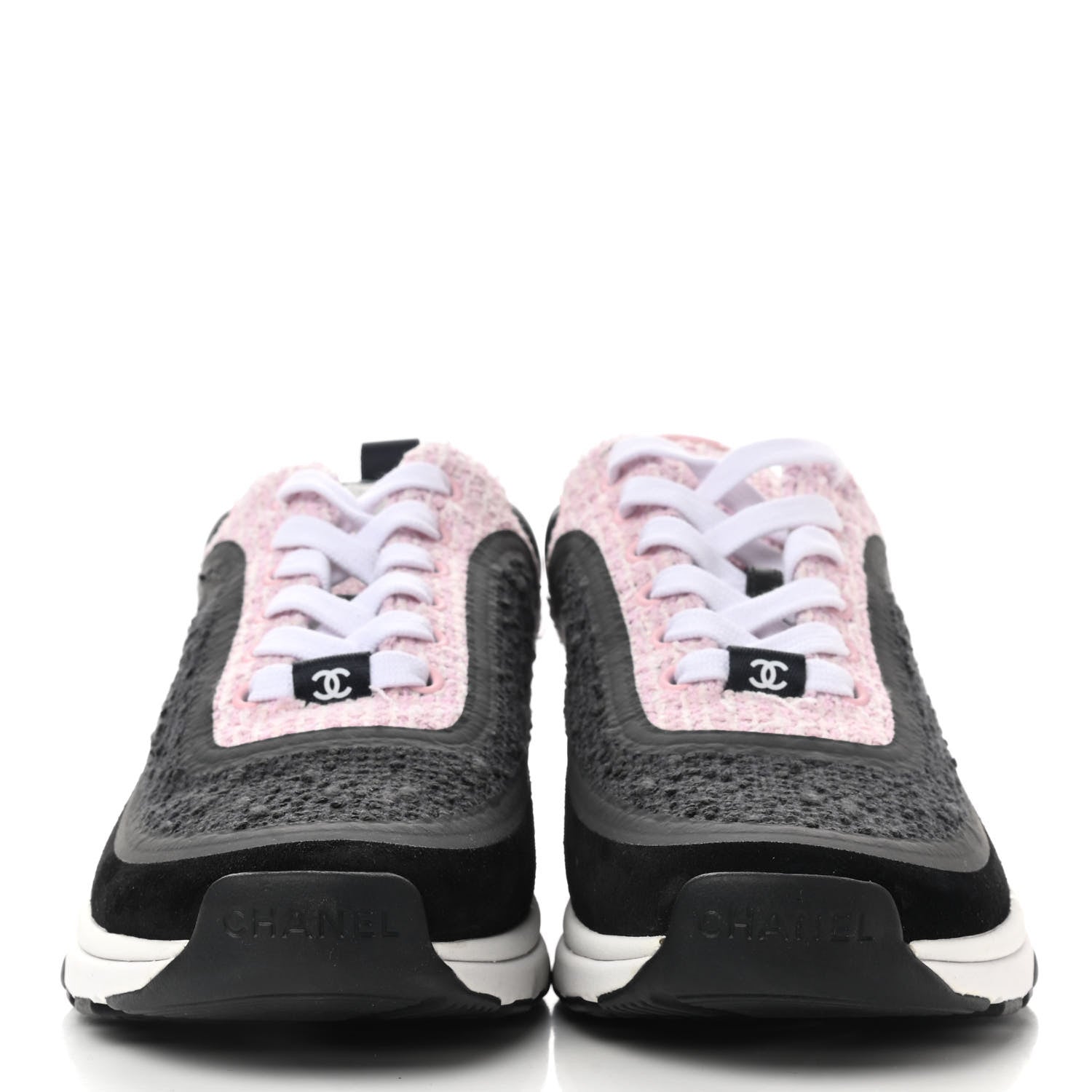 Chanel Tweed Suede Calfskin CC Sneakers 37 Gray Pink 2 of 7