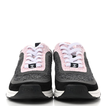 Chanel Tweed Suede Calfskin CC Sneakers 37 Gray Pink 2 of 7
