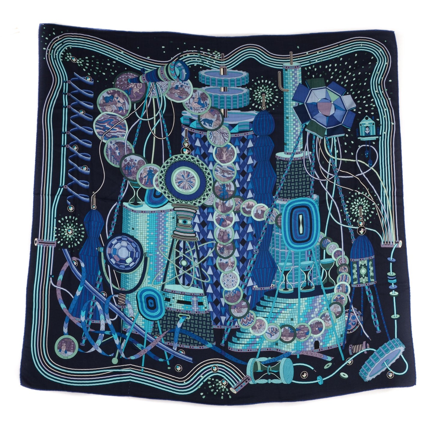 Cashmere Silk Le Laboratoire du Temps Shawl 140 Caban Turquoise Bleu