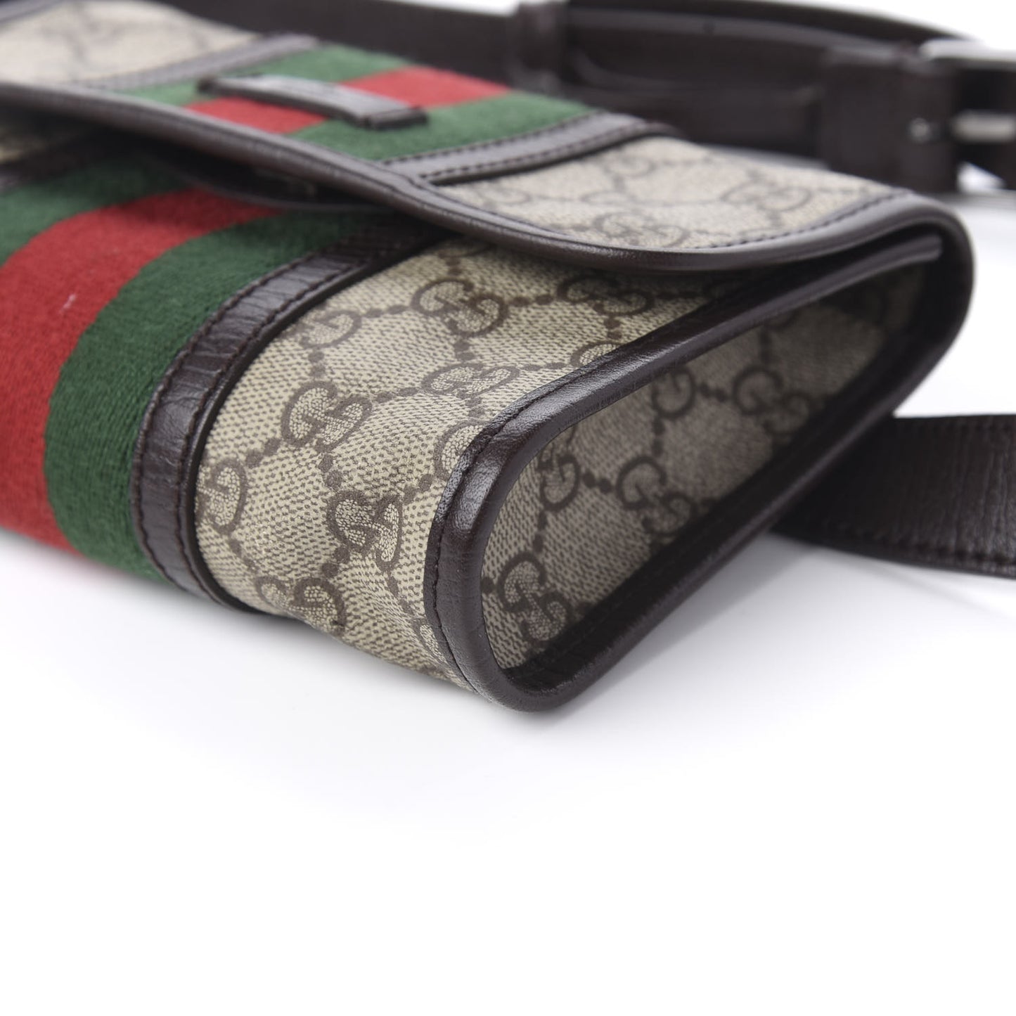 GG Monogram Plus Web Belt Bag Dark Brown