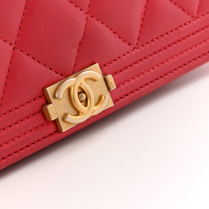 Chanel Lambskin Quilted Boy Wallet On Chain WOC Dark Fuchsia 12 of 16