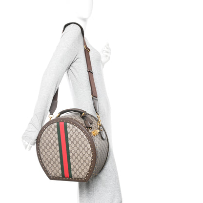 Gucci GG Supreme Monogram Textured Dollar Calfskin Web Savoy Hat Box Beige Ebony New Acero 2 of 9
