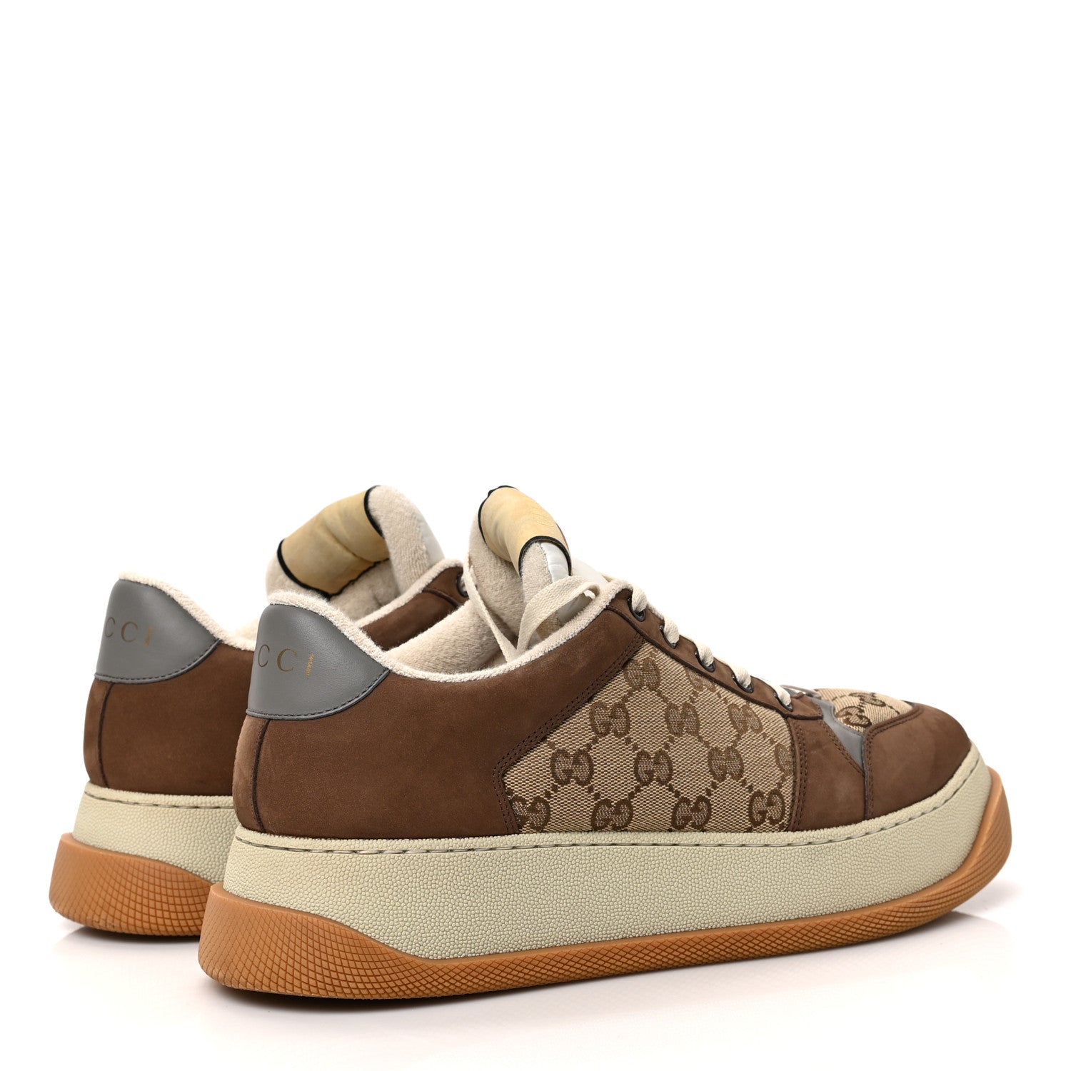 Gucci Monogram Nubuck Miro Soft Calfskin Mens Screener 50mm Sneakers 10.5 Beige Ebony New Acero Dusty Grey Mystic White 4 of 9