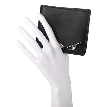 Fendi Calfskin Metal Monster Eyes Bi-fold Wallet Black 2 of 6