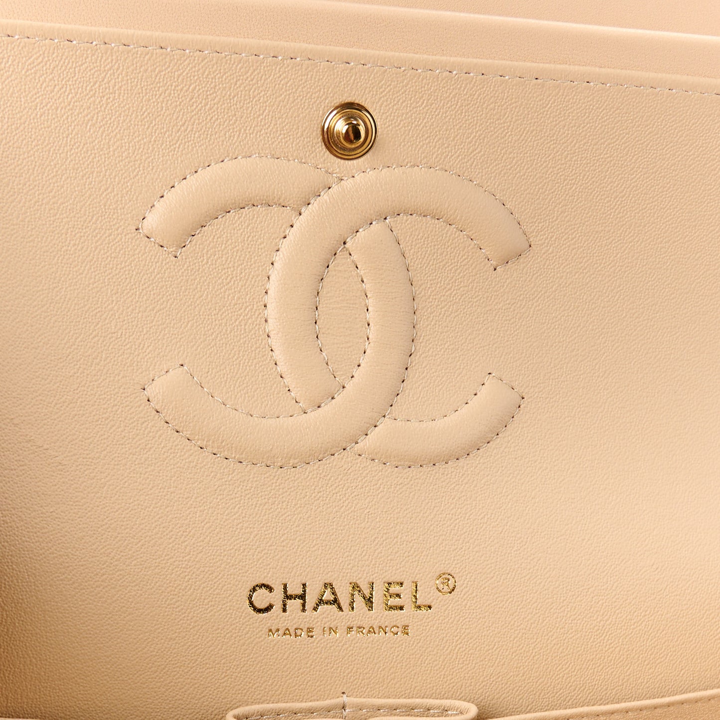 Lambskin Quilted Medium Double Flap Beige