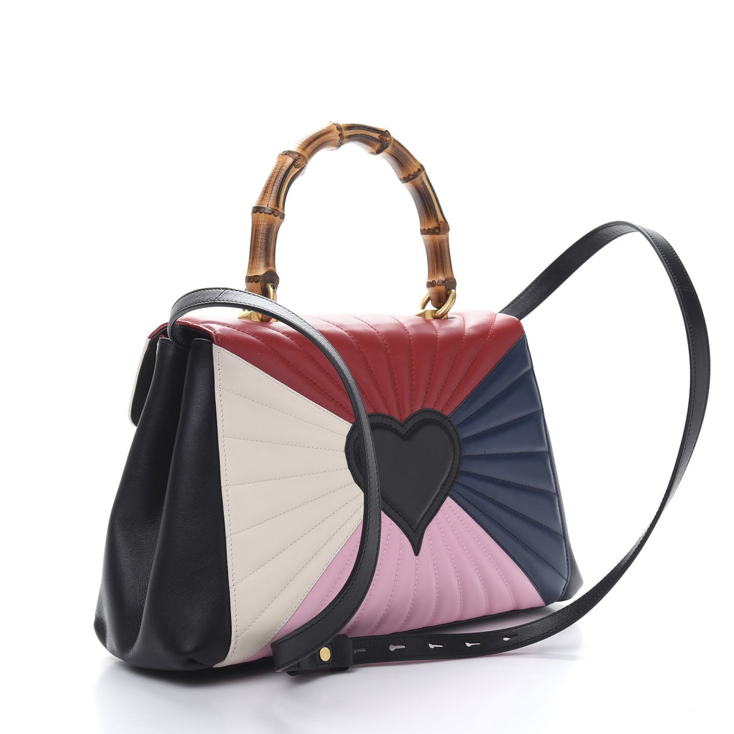 Calfskin Bamboo Trapuntata Queen Margaret Top Handle Bag Blue Agata Hibiscus Red Mystic White Sugar Pink