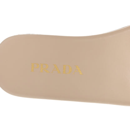 Prada Nappa Metal Triangle Logo Flat Slide Sandals 35 Travertino 8 of 9