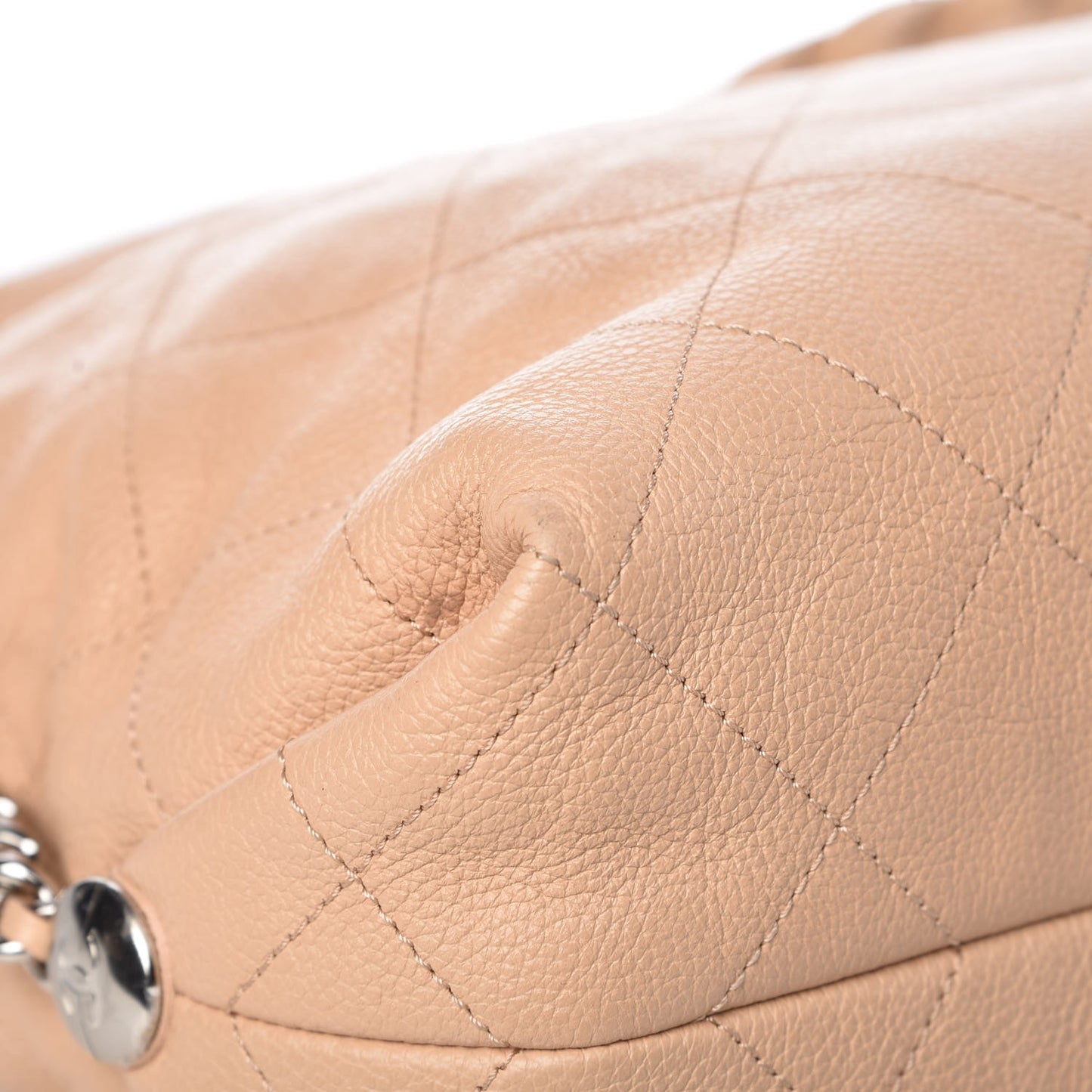Grained Calfskin Stitched Medium Braided With Style Hobo Beige