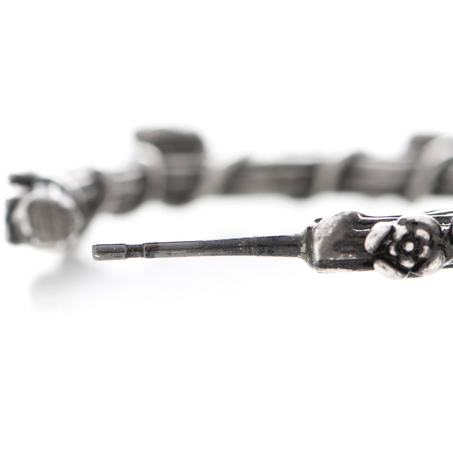 Crystal Camellia CC Hoop Earrings Ruthenium