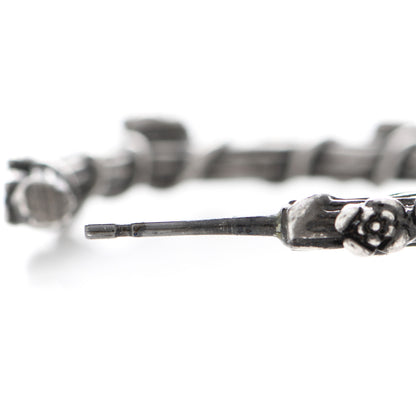 Chanel Crystal Camellia CC Hoop Earrings Ruthenium 5 of 5