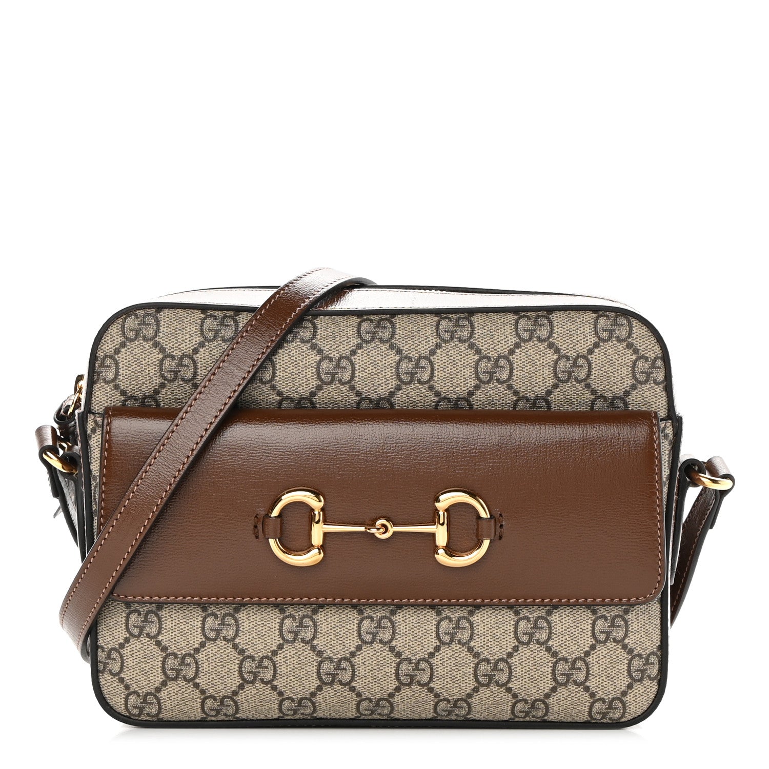 Gucci GG Supreme Monogram Small Horsebit 1955 Shoulder Bag Beige Brown Sugar 1 of 11