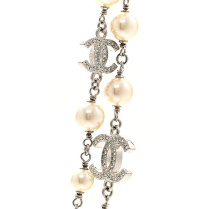 Chanel Graduated Pearl Crystal CC Long Necklace Silver 4 of 6